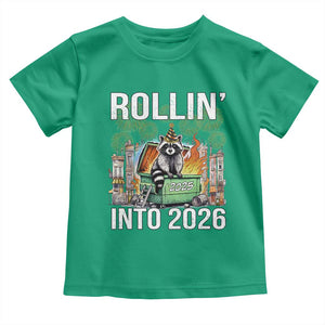Funny Raccoon Rollin Into 2026 Toddler T Shirt Happy New Year Dumpster Fire TS11 Irish Green Print Your Wear