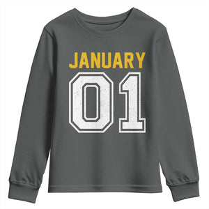 Funny January 01 New Years Eve Party Youth Sweatshirt TS11 Dark Heather Print Your Wear