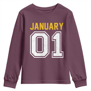 Funny January 01 New Years Eve Party Youth Sweatshirt TS11 Maroon Print Your Wear