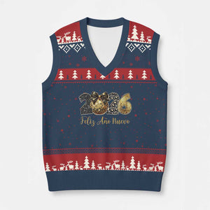 Spanish New Year 2026 V-Neck Knit Sweater Vest Feliz Ano Nuevo NYE Party Disco Ball TS11 Navy Red Print Your Wear
