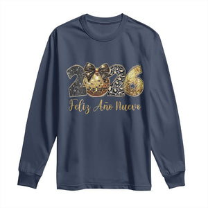 Spanish New Year 2026 Long Sleeve Shirt Feliz Ano Nuevo NYE Party Disco Ball TS11 Navy Print Your Wear