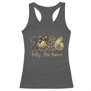 Spanish New Year 2026 Racerback Tank Top Feliz Ano Nuevo NYE Party Disco Ball TS11 Dark Heather Print Your Wear