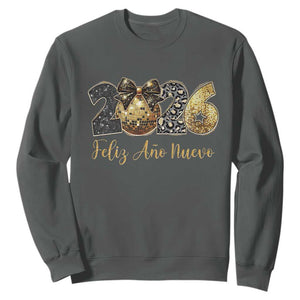 Spanish New Year 2026 Sweatshirt Feliz Ano Nuevo NYE Party Disco Ball TS11 Dark Heather Print Your Wear