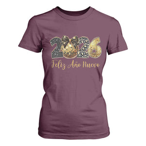 Spanish New Year 2026 T Shirt For Women Feliz Ano Nuevo NYE Party Disco Ball TS11 Maroon Print Your Wear