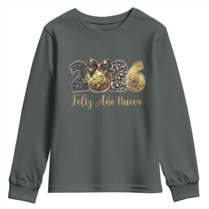 Spanish New Year 2026 Youth Sweatshirt Feliz Ano Nuevo NYE Party Disco Ball TS11 Dark Heather Print Your Wear