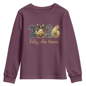 Spanish New Year 2026 Youth Sweatshirt Feliz Ano Nuevo NYE Party Disco Ball TS11 Maroon Print Your Wear