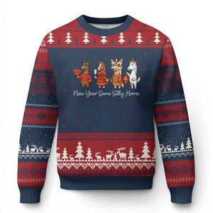 Funny Chinese New Year 2026 Ugly Christmas Sweater New Year Same Silly Horse TS11 Navy Red Print Your Wear
