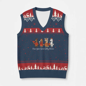 Funny Chinese New Year 2026 V-Neck Knit Sweater Vest New Year Same Silly Horse TS11 Navy Red Print Your Wear