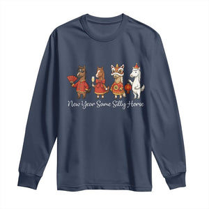Funny Chinese New Year 2026 Long Sleeve Shirt New Year Same Silly Horse TS11 Navy Print Your Wear