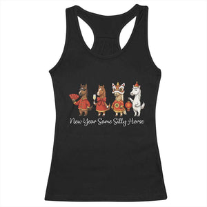 Funny Chinese New Year 2026 Racerback Tank Top New Year Same Silly Horse TS11 Black Print Your Wear