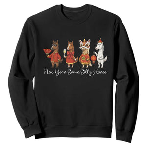 Funny Chinese New Year 2026 Sweatshirt New Year Same Silly Horse TS11 Black Print Your Wear