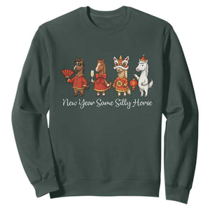 Funny Chinese New Year 2026 Sweatshirt New Year Same Silly Horse TS11 Dark Forest Green Print Your Wear
