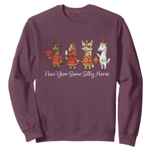 Funny Chinese New Year 2026 Sweatshirt New Year Same Silly Horse TS11 Maroon Print Your Wear