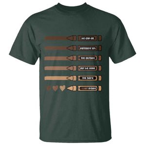 Melanin Black Teacher T Shirt We Can Be Different On The Outside But We Have The Same Heart Inside TS11 Dark Forest Green Print Your Wear