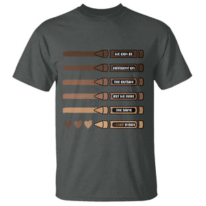 Melanin Black Teacher T Shirt We Can Be Different On The Outside But We Have The Same Heart Inside TS11 Dark Heather Print Your Wear
