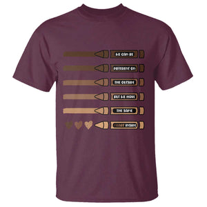 Melanin Black Teacher T Shirt We Can Be Different On The Outside But We Have The Same Heart Inside TS11 Maroon Print Your Wear
