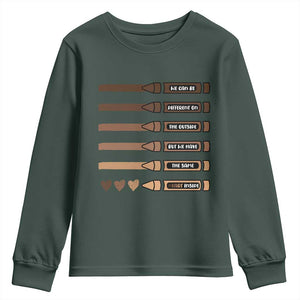 Melanin Black Teacher Youth Sweatshirt We Can Be Different On The Outside But We Have The Same Heart Inside TS11 Dark Forest Green Print Your Wear