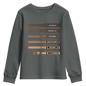 Melanin Black Teacher Youth Sweatshirt We Can Be Different On The Outside But We Have The Same Heart Inside TS11 Dark Heather Print Your Wear