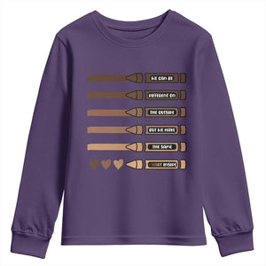 Melanin Black Teacher Youth Sweatshirt We Can Be Different On The Outside But We Have The Same Heart Inside TS11 Purple Print Your Wear