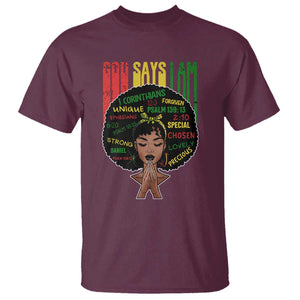 Proud Black African American T Shirt God Says I Am Black History Month Afro Girl TS11 Maroon Print Your Wear