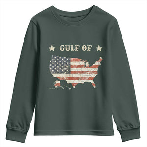 Trump 2025 Gulf Of USA American Flag Youth Sweatshirt TS11 Dark Forest Green Print Your Wear
