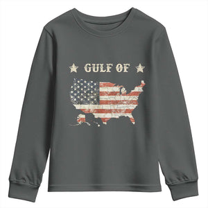 Trump 2025 Gulf Of USA American Flag Youth Sweatshirt TS11 Dark Heather Print Your Wear