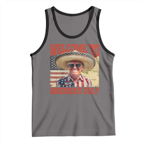 Funny Trump 2025 Welcome To America's Gulf Tank Top Vintage American Flag Sombrero Hat TS11 Deep Heather Black Print Your Wear