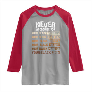 Never Apologize For Your Black Thoughts Loyalties Motives History Pride Or Skin Raglan Shirt African American Black History Month TS11 Sport Gray Red Print Your Wear