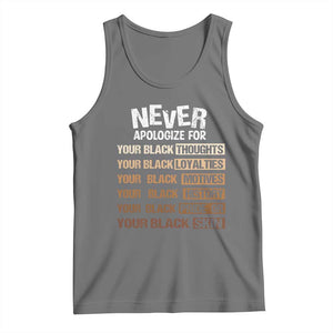 Never Apologize For Your Black Thoughts Loyalties Motives History Pride Or Skin Tank Top African American Black History Month TS11 Black Heather Print Your Wear