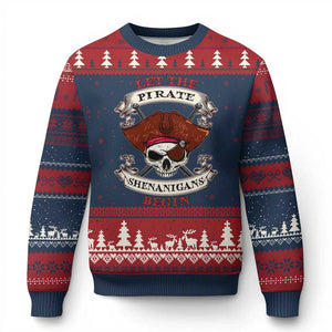 Let The Pirate Shenanigans Begin Ugly Christmas Sweater Funny Crossbones Freebooter TS11 Navy Red Print Your Wear