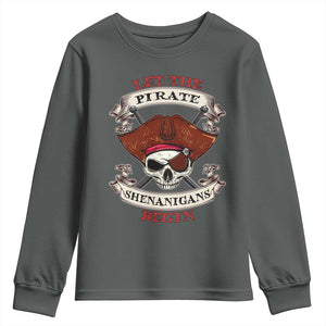 Let The Pirate Shenanigans Begin Youth Sweatshirt Funny Crossbones Freebooter TS11 Dark Heather Print Your Wear