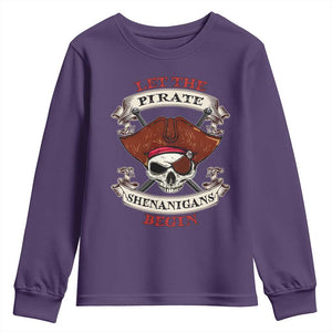 Let The Pirate Shenanigans Begin Youth Sweatshirt Funny Crossbones Freebooter TS11 Purple Print Your Wear