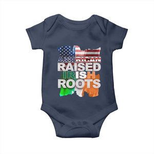 Irish American Baby Onesie American Raised Irish Roots St Patrick's Day TS11 Navy Print Your Wear