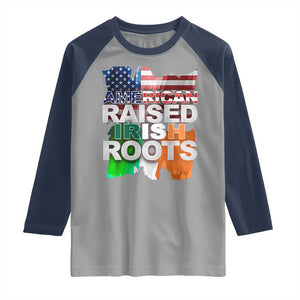 Irish American Raglan Shirt American Raised Irish Roots St Patrick's Day TS11 Sport Gray Navy Print Your Wear