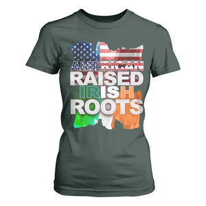 Irish American T Shirt For Women American Raised Irish Roots St Patrick's Day TS11 Dark Forest Green Print Your Wear