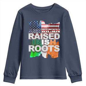 Irish American Youth Sweatshirt American Raised Irish Roots St Patrick's Day TS11 Navy Print Your Wear