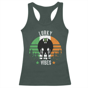 Funny St Patrick's Day Mothman Racerback Tank Top Lurky Vibes Shamrock Retro Ireland Flag TS11 Dark Forest Green Print Your Wear