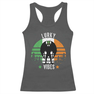 Funny St Patrick's Day Mothman Racerback Tank Top Lurky Vibes Shamrock Retro Ireland Flag TS11 Dark Heather Print Your Wear