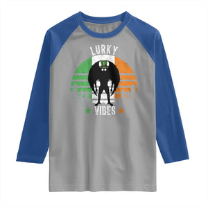 Funny St Patrick's Day Mothman Raglan Shirt Lurky Vibes Shamrock Retro Ireland Flag TS11 Sport Gray Royal Print Your Wear