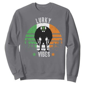 Funny St Patrick's Day Mothman Sweatshirt Lurky Vibes Shamrock Retro Ireland Flag TS11 Charcoal Print Your Wear