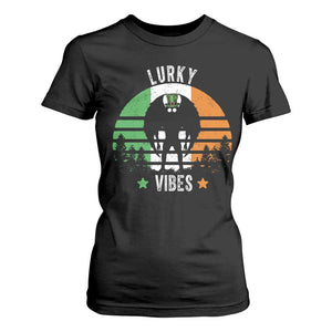Funny St Patrick's Day Mothman T Shirt For Women Lurky Vibes Shamrock Retro Ireland Flag TS11 Black Print Your Wear