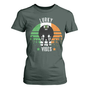 Funny St Patrick's Day Mothman T Shirt For Women Lurky Vibes Shamrock Retro Ireland Flag TS11 Dark Forest Green Print Your Wear