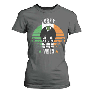 Funny St Patrick's Day Mothman T Shirt For Women Lurky Vibes Shamrock Retro Ireland Flag TS11 Dark Heather Print Your Wear