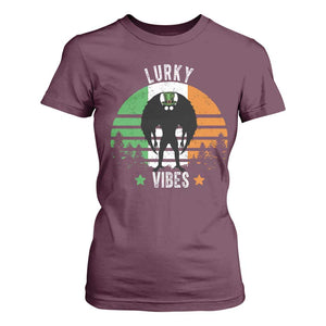 Funny St Patrick's Day Mothman T Shirt For Women Lurky Vibes Shamrock Retro Ireland Flag TS11 Maroon Print Your Wear