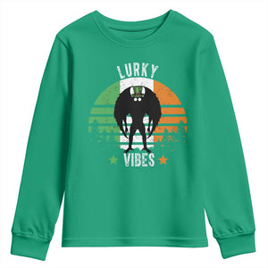 Funny St Patrick's Day Mothman Youth Sweatshirt Lurky Vibes Shamrock Retro Ireland Flag TS11 Irish Green Print Your Wear