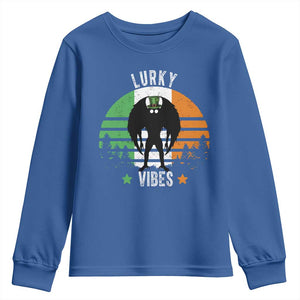 Funny St Patrick's Day Mothman Youth Sweatshirt Lurky Vibes Shamrock Retro Ireland Flag TS11 Royal Blue Print Your Wear