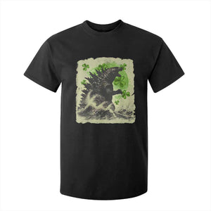 Funny St Patrick's Day Japanese Giant Monster T Shirt For Kid Vintage Shamrock Tsunami TS11 Black Print Your Wear