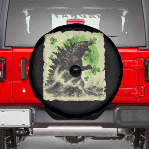 Funny St Patrick's Day Japanese Giant Monster Spare Tire Cover Vintage Shamrock Tsunami TS11 Black Print Your Wear