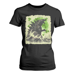 Funny St Patrick's Day Japanese Giant Monster T Shirt For Women Vintage Shamrock Tsunami TS11 Black Print Your Wear