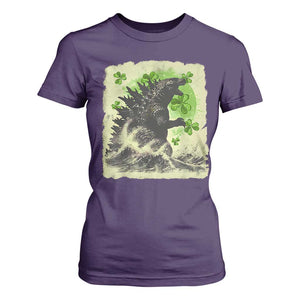 Funny St Patrick's Day Japanese Giant Monster T Shirt For Women Vintage Shamrock Tsunami TS11 Purple Print Your Wear